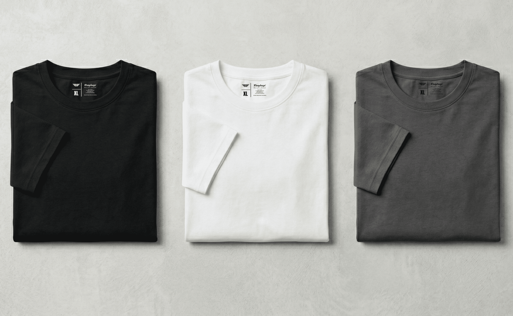Pack of 3 Premium Cotton T-Shirts for Men – Black, White & Dark Grey | Urban Essentials