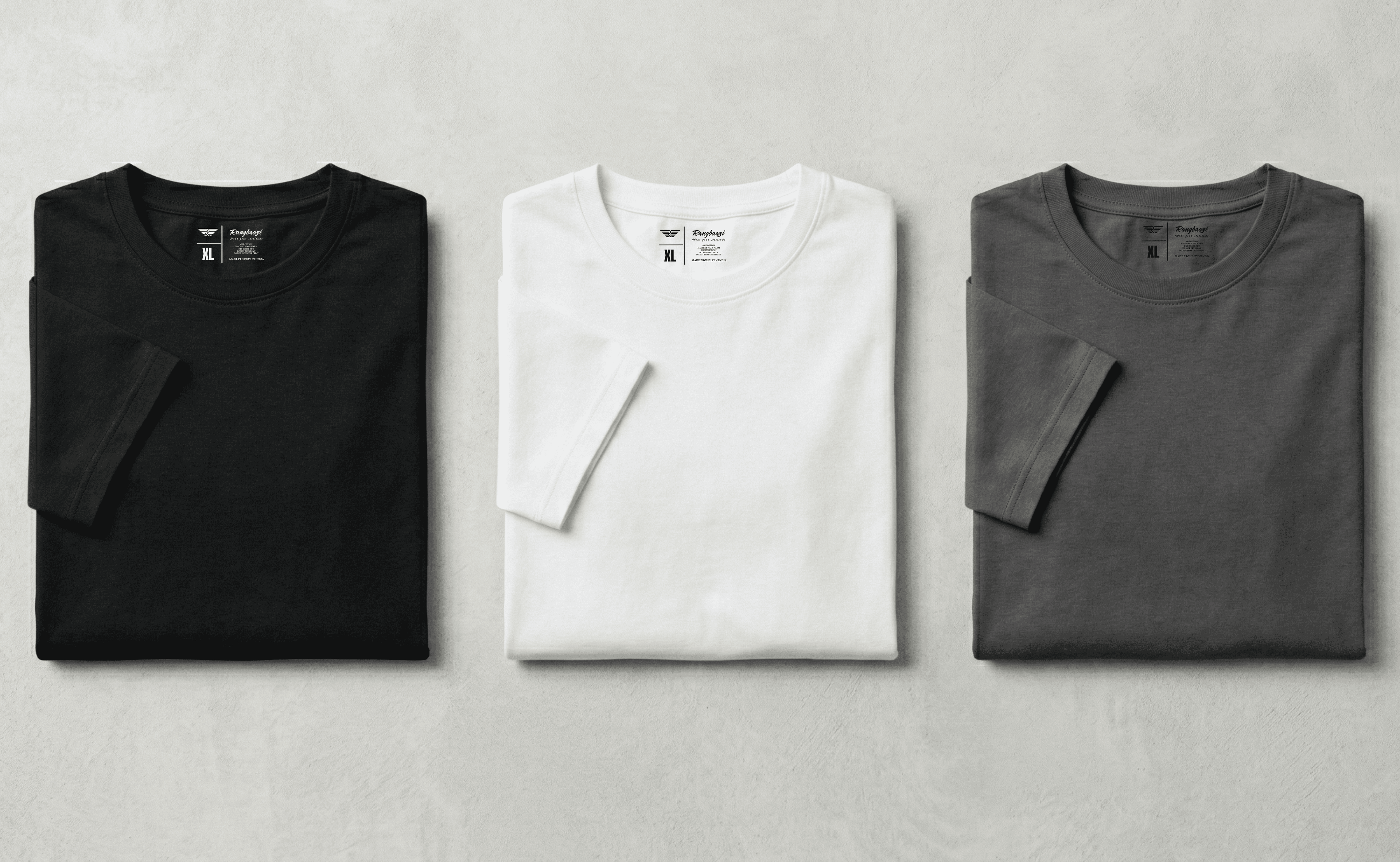 Pack of 3 Premium Cotton T-Shirts for Men – Black, White & Dark Grey | Urban Essentials