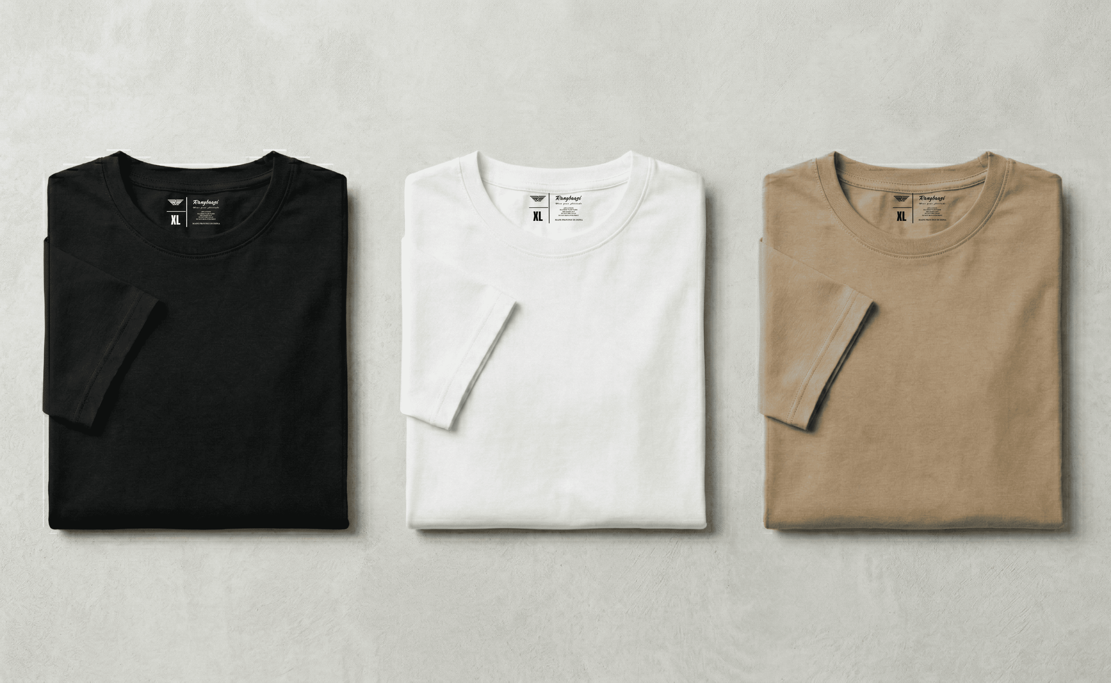 Men’s Cotton T-Shirt Combo (Pack of 3) – Black, White & Sand | Timeless Neutrals
