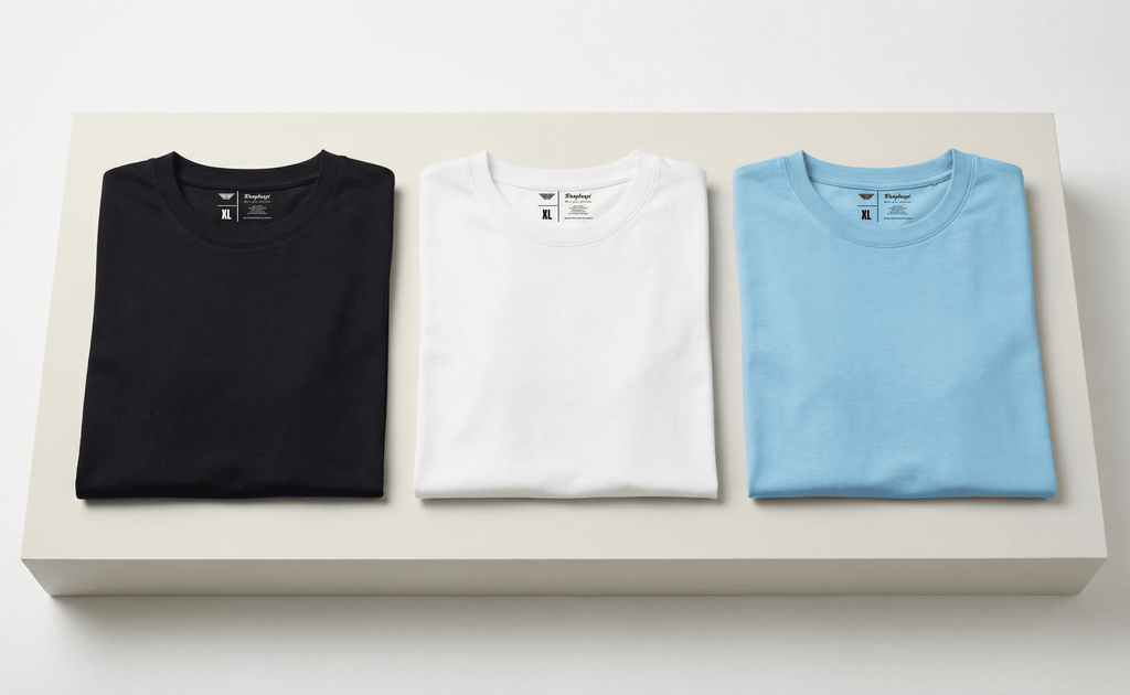 Pack of 3 Men’s Solid Cotton T-Shirts – Black, White & Sky Blue | Everyday Fresh