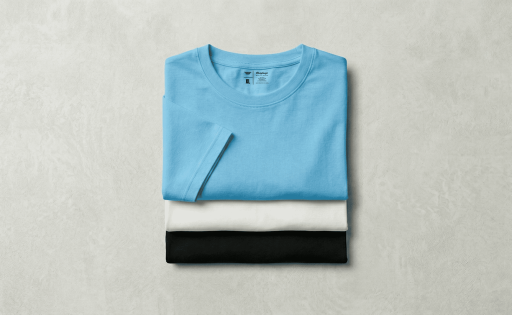 Pack of 3 Men’s Solid Cotton T-Shirts – Black, White & Sky Blue | Everyday Fresh