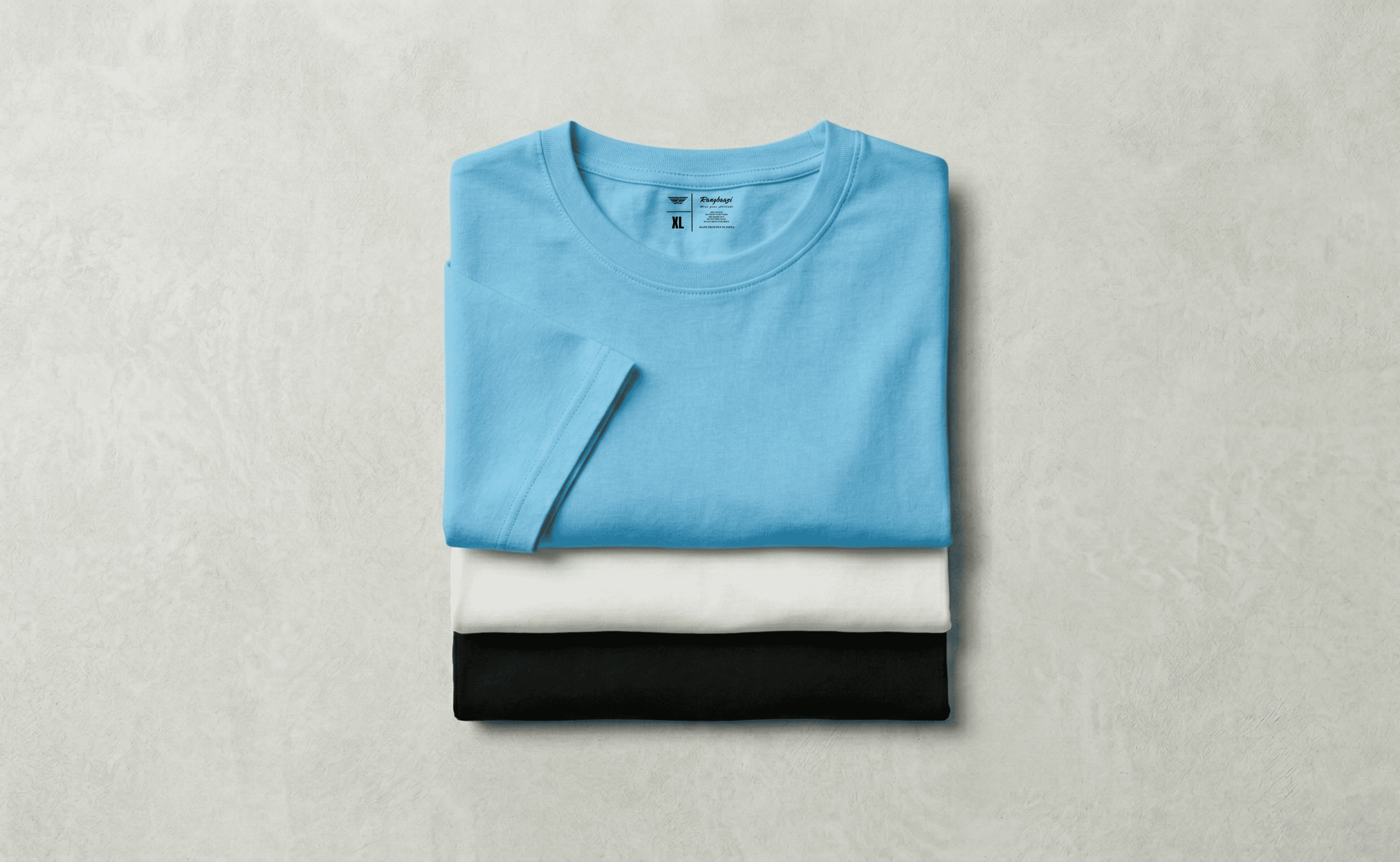Pack of 3 Men’s Solid Cotton T-Shirts – Black, White & Sky Blue | Everyday Fresh