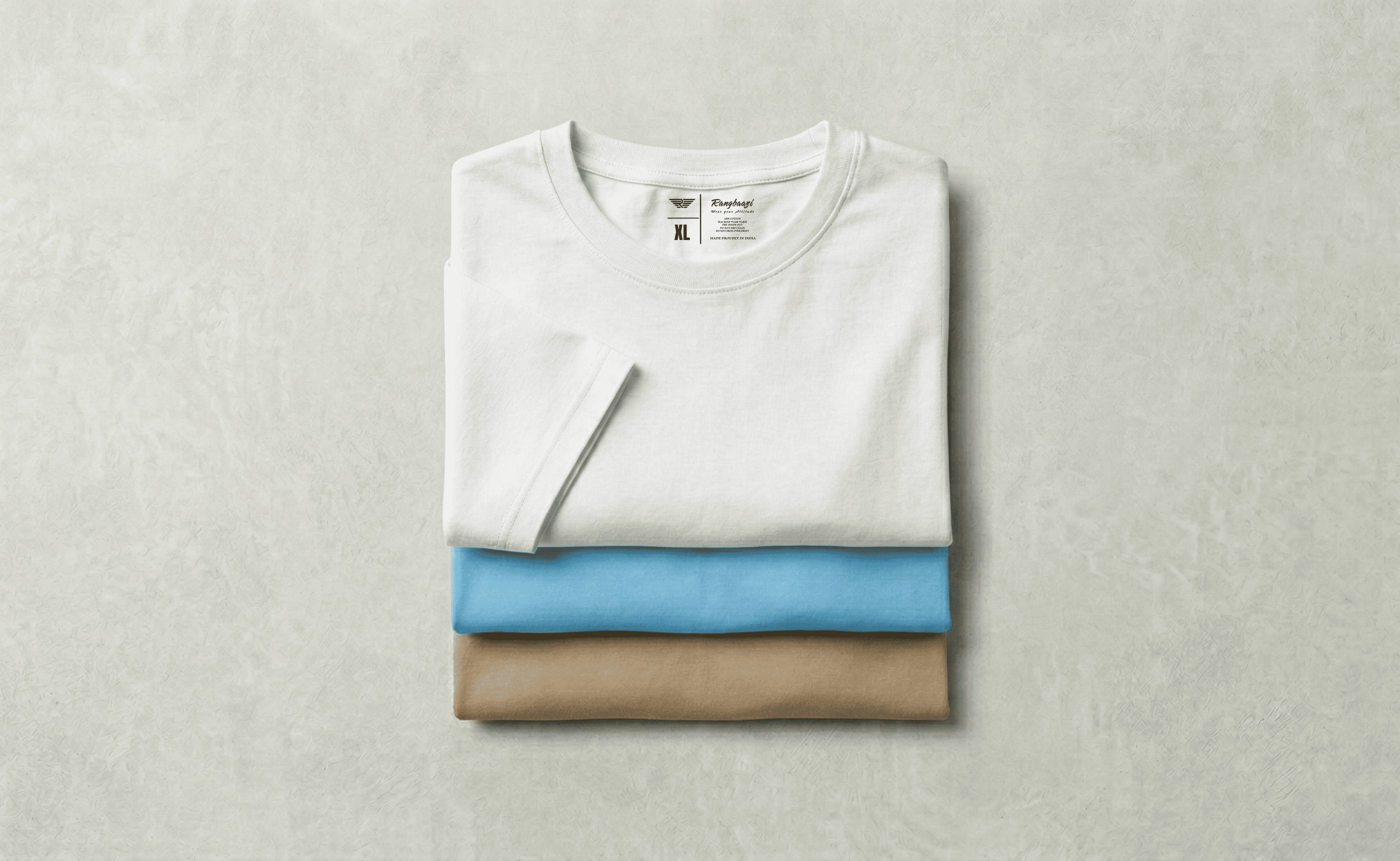Pack of 3 Lightweight Cotton T-Shirts for Men – White, Sky Blue & Sand | Soft Summer