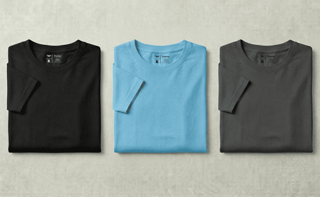 Men’s Cotton T-Shirt Combo Pack – Black, Sky Blue & Dark Grey | Cool Contrast
