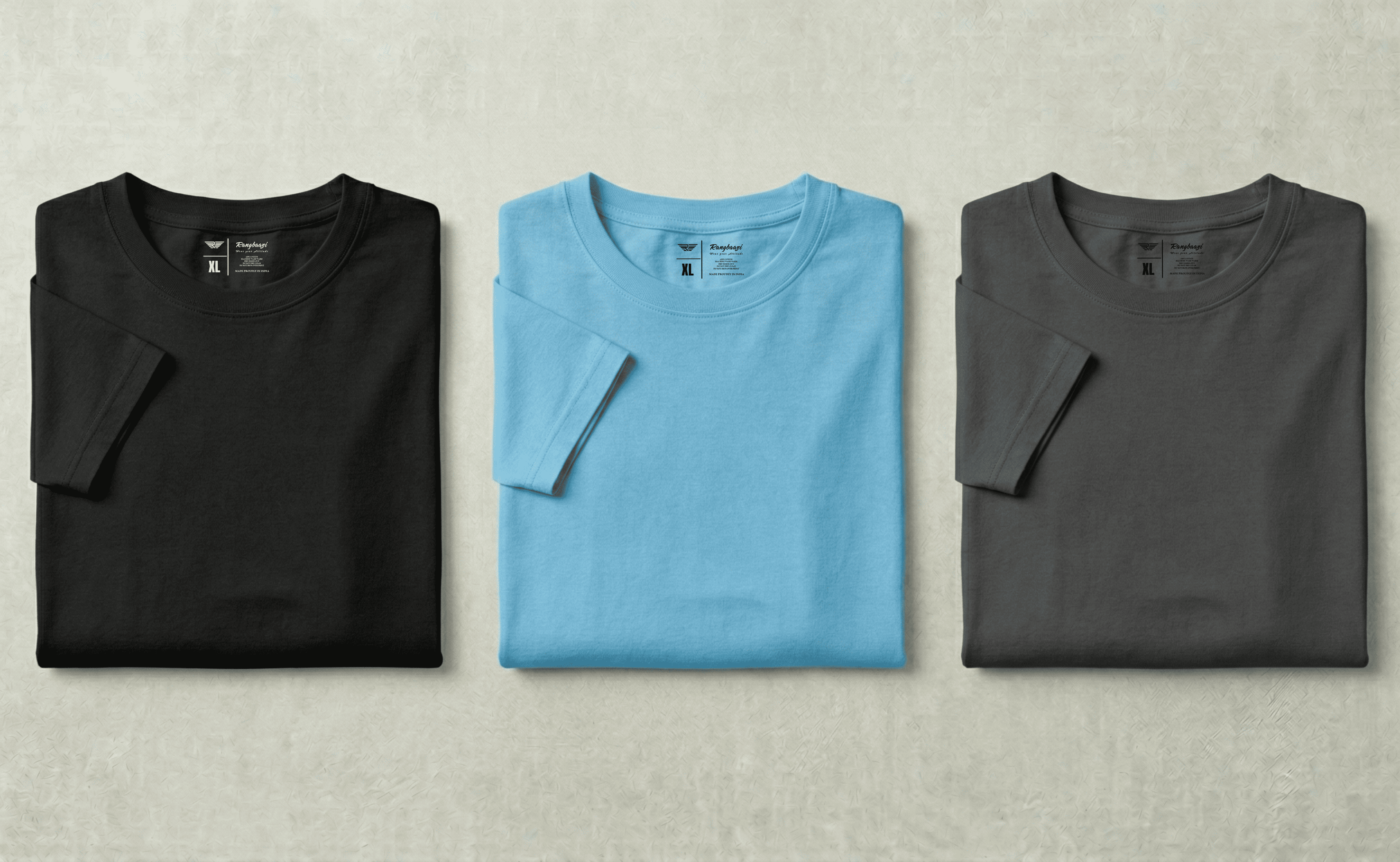 Men’s Cotton T-Shirt Combo Pack – Black, Sky Blue & Dark Grey | Cool Contrast