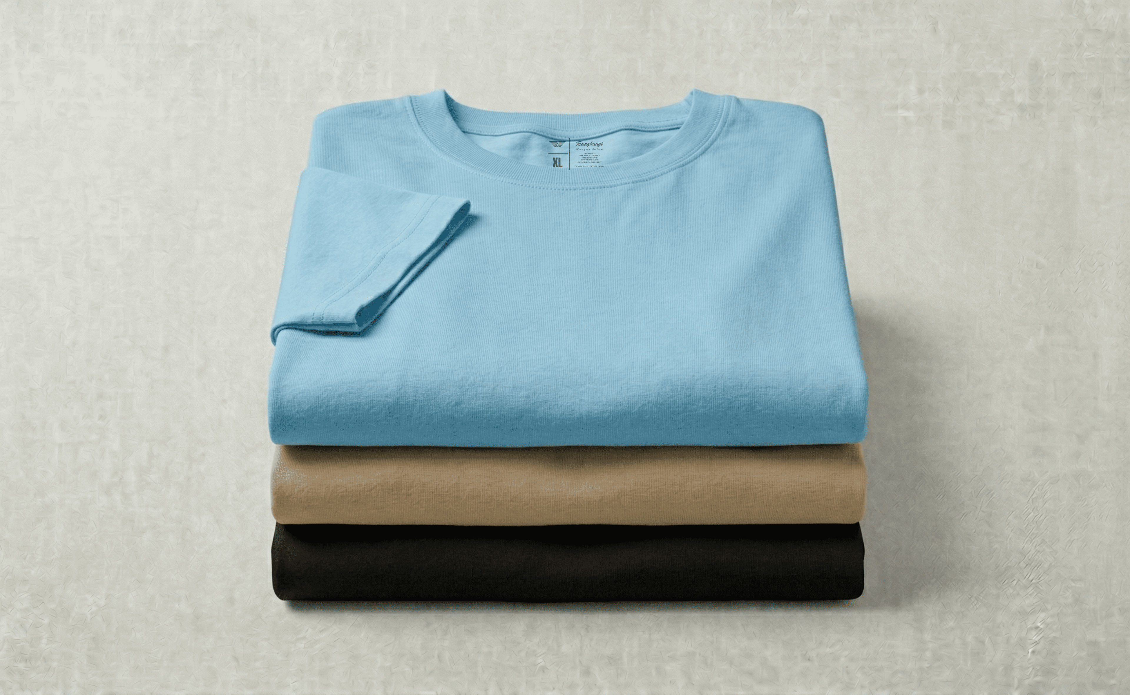 Men’s Solid Cotton T-Shirts (Pack of 3) – Black, Sand & Sky Blue | Casual Blend