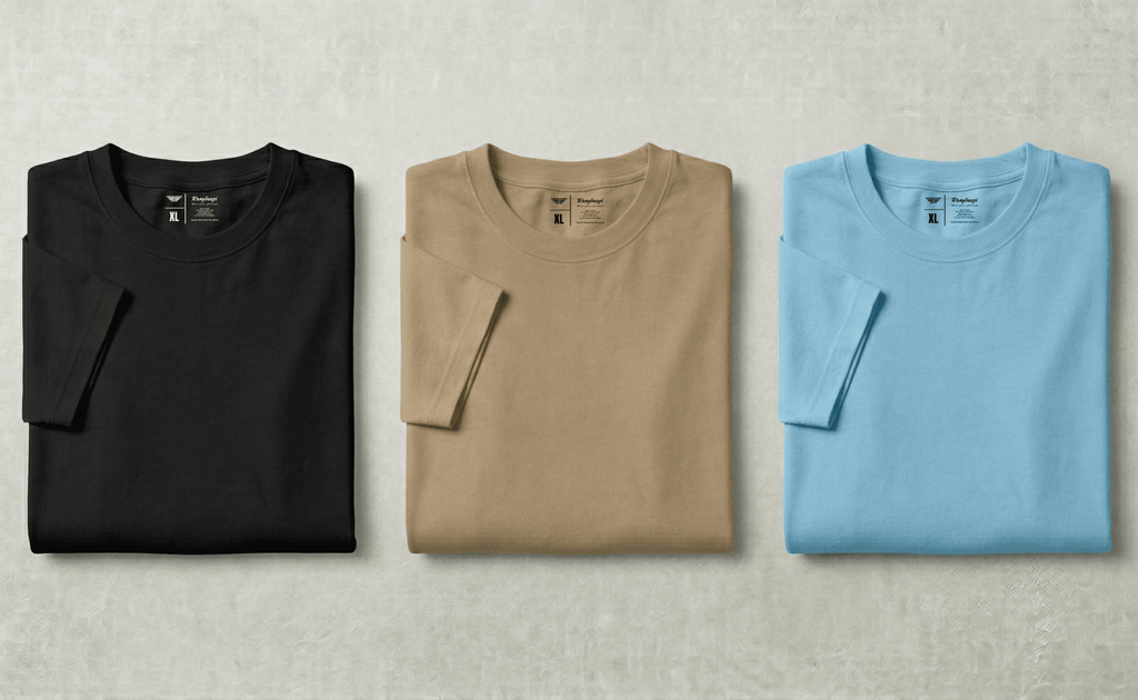 Men’s Solid Cotton T-Shirts (Pack of 3) – Black, Sand & Sky Blue | Casual Blend