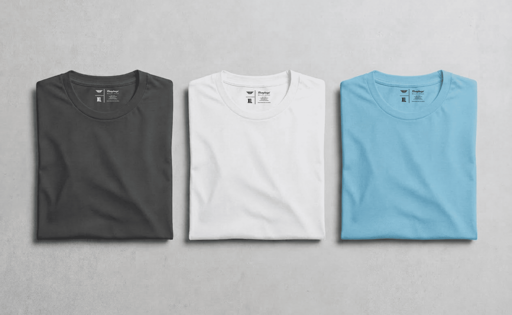 Pack of 3 Men’s Cotton T-Shirts – White, Dark Grey & Sky Blue | Clean & Calm