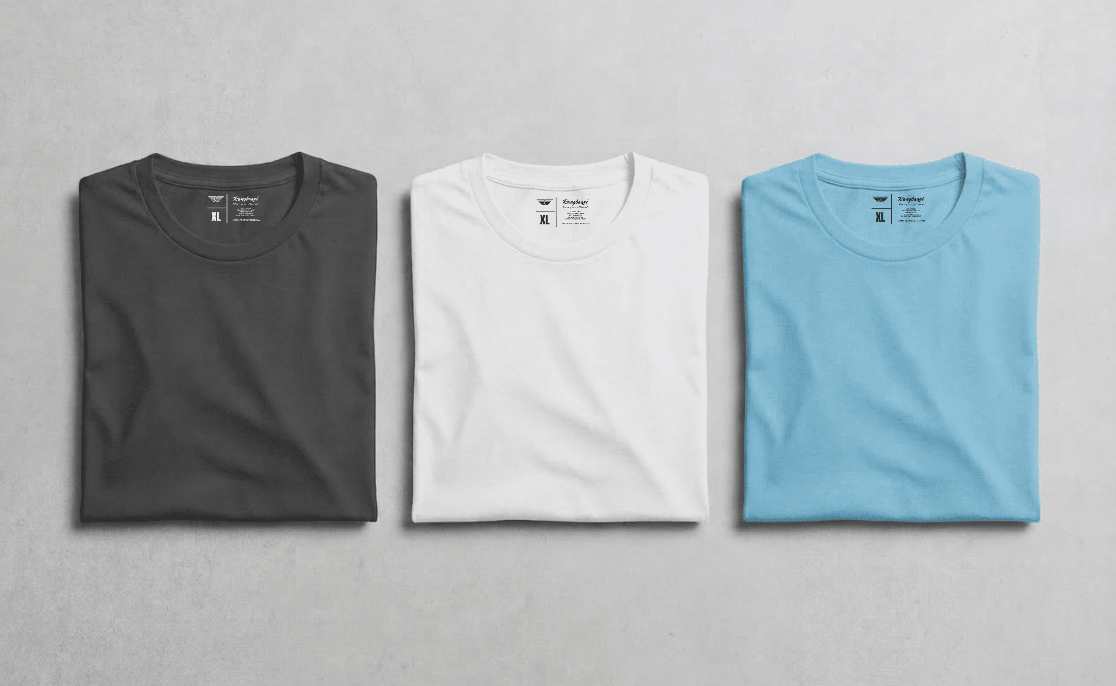 Pack of 3 Men’s Cotton T-Shirts – White, Dark Grey & Sky Blue | Clean & Calm